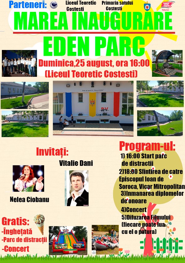 Invitație la deschiderea parcului ”EDEN” din satul Costești