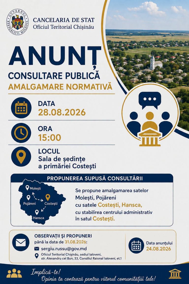 ANUNȚ privind organizarea consultării publice în procesul de amalgamare normativă
